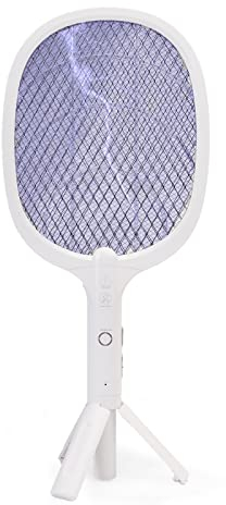 Grafner 2 in 1 elektrische Fliegenklatsche extra stark 3000V, wiederaufladbar USB, großer Akku, mit Ständer, UV-Lichtfalle, LED, Mückenfalle Insektenvernichter Moskito Tennisschläger Ladebasis