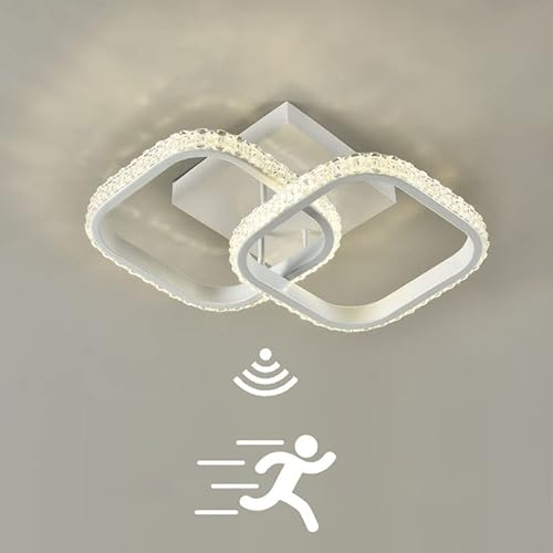 LED Deckenleuchte mit Bewegungsmelder Innen Sensorlampe Modern Quadrat Deckenlampe mit Tageslichtsensor 3000K Decke Lampe für Flur Treppe Wohnzimmer Balkon Küche Garage Veranda Büro (Weiß)