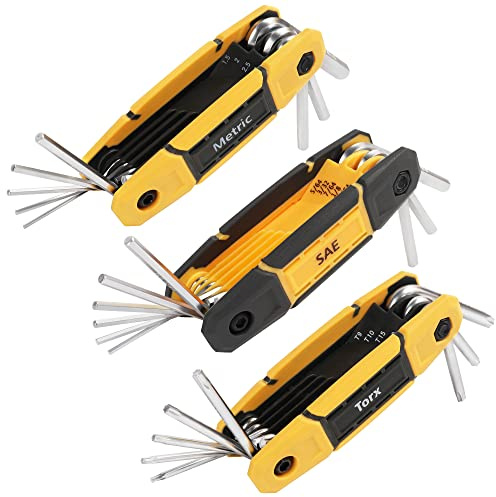 MULWARK 25 pcs Folding Allen Wrench Set | Metric & Standard SAE - Key Tool 3 Pack Portable Hex for Basic Home Repair and General Applications