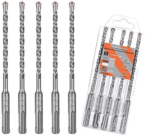 7mm x 160mm SDS Plus Rotary Hammer Drill Bit Set 5Pcs SDS Masonry Drill Bit | SDS Plus Shank, 4-Cutter Tungsten Carbide Tip, Cross Drill Bits for Wall Stone Concrete Brick Cement Granite Marble Masonry