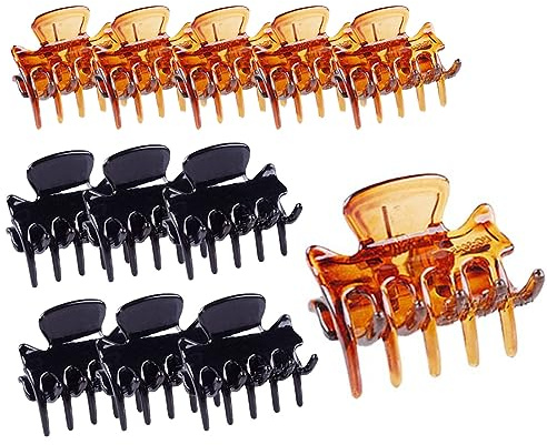 LYQNIHOB Lot de 12 mini pinces à cheveux antidérapantes en plastique, idéales pour les filles et les femmes Pinces à griffes noires et marrons, parfaites pour coiffer vos cheveux