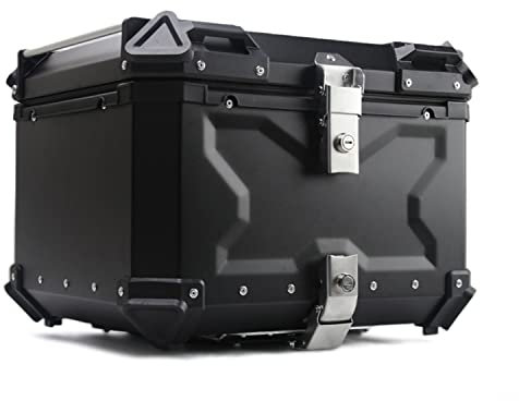 JUNNIU Motorrad-Heckbox, 28–100 l, Top-Box für Fahrrad, Aluminium-Topcase, Motorrad-Kofferraum zur Aufbewahrung von Helmen mit Grundplatte und Sicherheitsschloss/Silber/C-65L Decoration