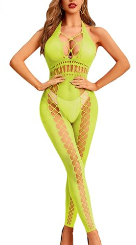 RSLOVE Sexiga damunderkläder nätbody bodystocking mesh damkläder, Gult, One Size
