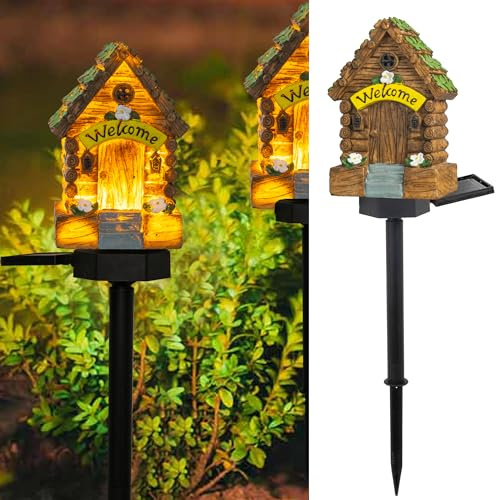 Dazzle Bright Fairy Garden House, 16 Glow in The Dark Cottage with Solar LED Light, Beautiful Miniature Garden Decoration for Indoor or Outdoor Gardens
