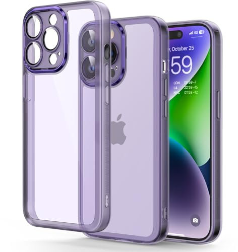 Honeyview Colored Clear Case for iPhone 14 Pro Max with Matte Border, Non-Yellowing, Shockproof, Clear Back, Phone Cover for Apple iPhone 14 Pro Max 5G - Purple