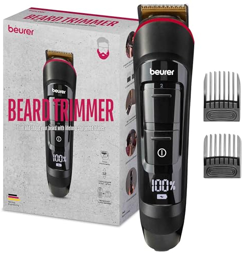 Beurer MN4X Barttrimmer, zum Trimmen und Rasieren, 2 hochwertige Edelstahlklingen mit Titaniumbeschichtung, 10 Schnittlängen, 2-stufige Feineinstellung, maximale Hautpflege, Rasierkopf abwaschbar