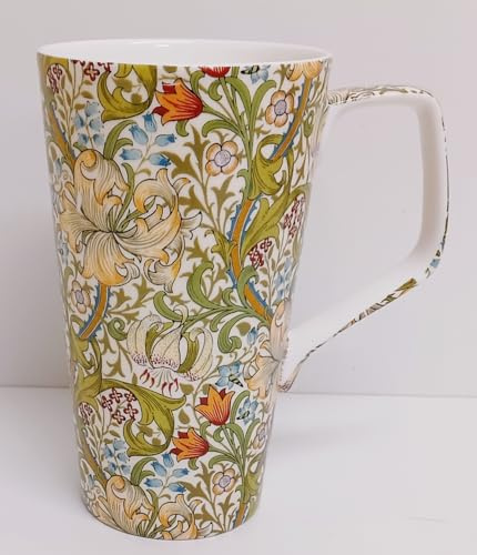 Rainbow Decors William Morris Golden Lily Mug en porcelaine anglaise 500 ml Motif fleurs de lys latte décoré à la main