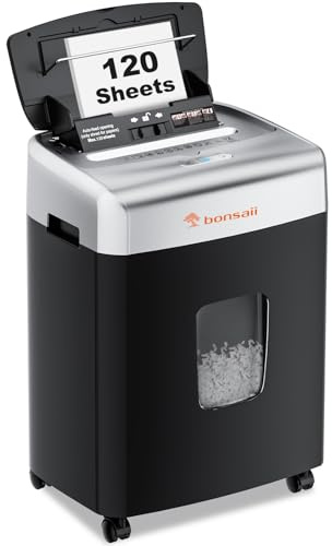 Bonsaii Paper Shredder for Office, 120-Sheet Autofeed Heavy Duty Shredder for Home Office Use, 30 Minutes/Micro Cut/P-4 High Security Level/6 Gallon Large Bin