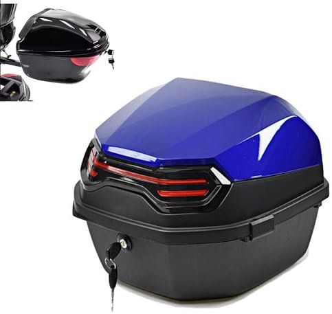 UYTOIZ Coffre De Moto Imperméable, 36 L Boîte De Queue De Moto Universel avec Serrure De Sécurité, pour Ranger Un Casque & des Bagages Volumineux (Bleu, 41x40x30cm)