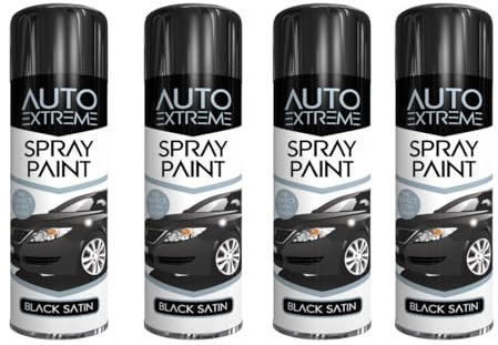SDMAX All Purpose Black Satin Spray Paint, Satin Finish, Suitable for Wood, Metal, Plastic, and, Glass Surfaces, Quick Spraying, Interior and Exterior Usage, 250ML (4 Pcs)