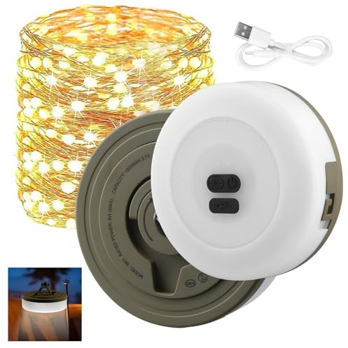 Litinliv Guirlande lumineuse de Camping, 10M Escamotable Guirlandes Lumineuses Extérieures avec 3 Modes D'éclairage, Rechargeable Lampe Camping Exterieure, Lumières de Camping étanches Portables