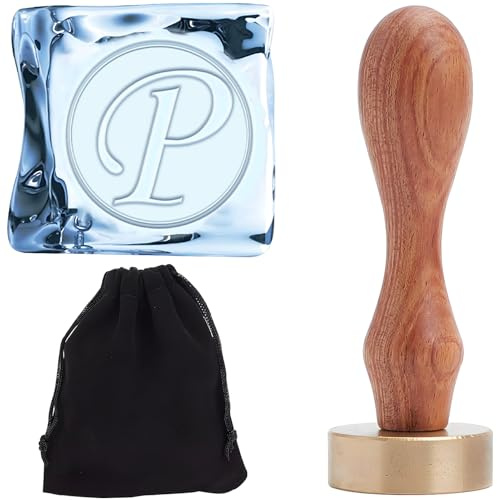 CRASPIRE Timbro Iniziale Ghiaccio Lettera P Timbri Rotondi Ghiaccio Timbro Branding Ghiaccio con Testa in Ottone Rimovibile Manico in Legno Timbro Ghiaccio Vintage per Artigianato Fai da Te Cocktail