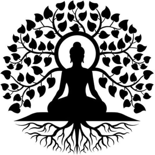 Baum des Lebens Buddha Statue Metall Wanddekoration, Wanddekoration, schwarze Buddha Statue Meditation Yoga Indoor Zen Wohnkultur für Wohnzimmer Schlafzimmer