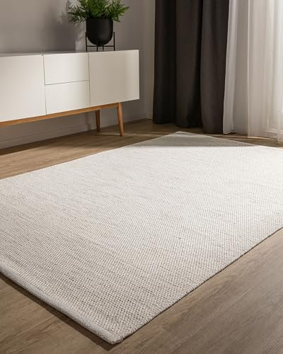 benuta Basic handgewebter Baumwollteppich Ron - Creme 160x230 cm - Handwebteppich aus 100% Baumwolle - Style: Uni, Minimalistisch, Natural Living - Pflegeleicht für Wohnzimmer Schlafzimmer