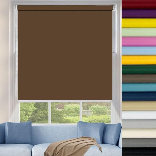 Easy Fit Verdunkelungsrollos, 90 x 210 cm, wasserdicht, Polyester, Thermo-Rollos mit Montagezubehör für Küche, Wohnzimmer, Schlafzimmer, Braun