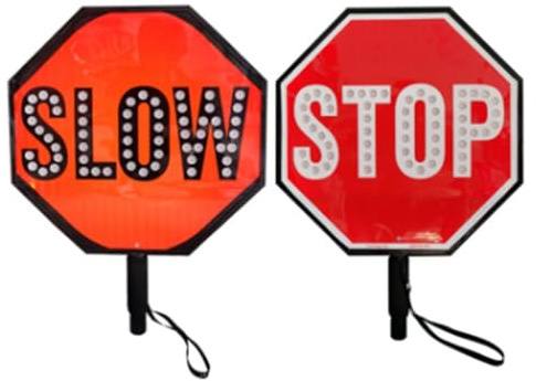 18 Double-Sided LED STOP SLOW Paddle, Reflective Traffic Sign Traffic Road Warning Stop Slow, Rechargeable Hand Held Stop Slow Sign with Handle(stop/slow)