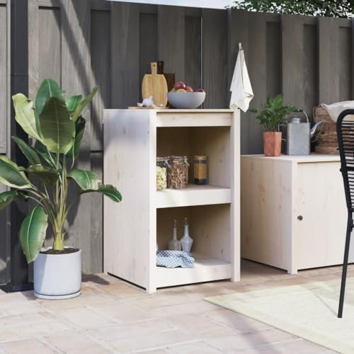 NQJIBUE Home Garden,Outdoor Kitchen Cabinet White 55x55x92 cm Solid Wood Pine