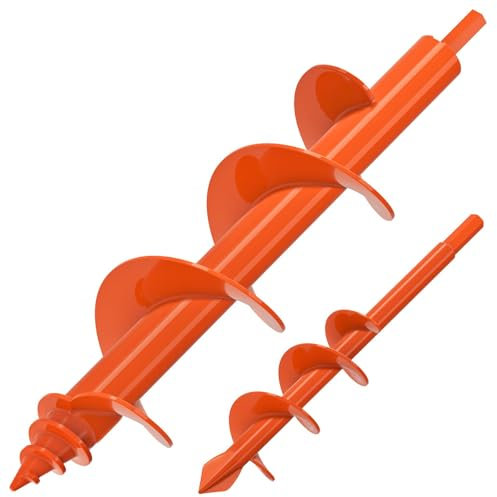 Insaga 2 Pack Auger Drill Bit, 23x4.1cm & 23x5.1cm, 2 count, High Carbon Steel, Orange Powder Coating, Spiral, Hex Shank, Ideal for Bedding/Seeding/Fence Mailbox Post, Suits 10mm Hex Drive Drill