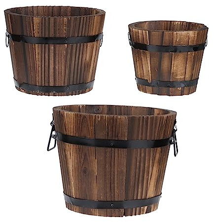 Happyyami 3stücke Teiliges Rustikaler Holzfass-blumentöpfe Dekorative Pflanzgefäße Für Innen Und Außen Für Balkon Garten Und Wohnraum Wetterfest Und Langlebig