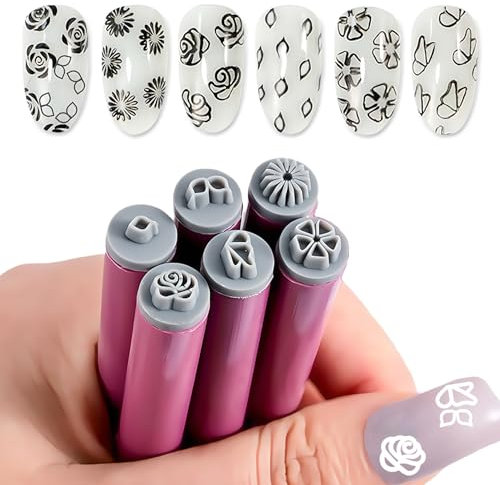 6 Stück Nagelstempel Stifte Set - Nail Stamp Pen mit Nagel Blumen Design - DIY Nail Art Stempelstift Set - Nagel Graffiti Nagelkunst Blumen Stempelwerkzeug für Frauen Mädchen Zuhause Maniküre