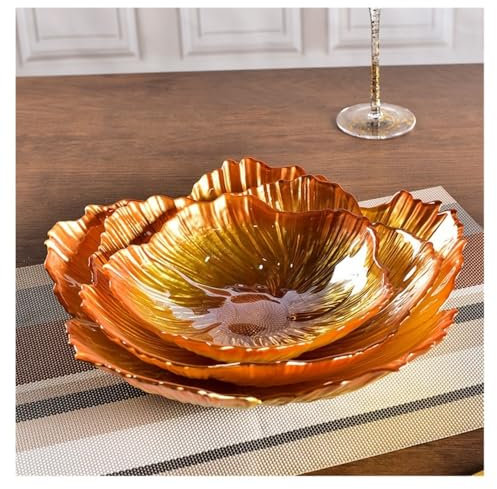 Bamboo Sea Fruit Bowls, 3 Piece Modern Nordic Style Crystal Glass Fruit Plate Set - Pearlescent White, Simple Snack Storage Fruit Bowls For Table(Orange)