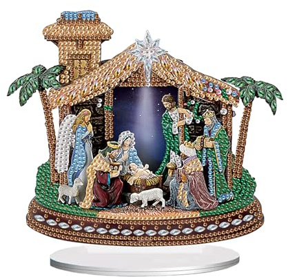 DCIDBEI DIY Diamond Painting Tisch Deko Weihnachten 12x20cm Diamond Painting Tiere Ornamente Diamant Painting Bilder Tischdekoration 5D Diamant Painting Ornamente Weihnachtswelt Die Geburt Christi