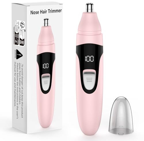 Nose Hair Trimmer,Cordless Ear and Nose Hair Painless Trimmer for Men Women,Indicator Light, Dual Edge Blades for Easy Cleansing (Pink)