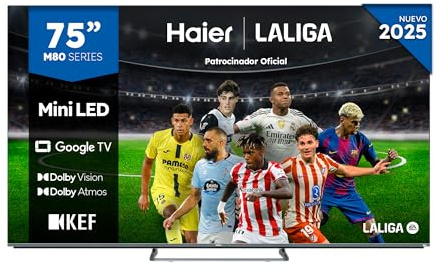 Haier H75M80FUX - TV 75 Pollici, Smart TV 4K QD-Mini LED DVB-T2 Wifi Nero Classe energetica D