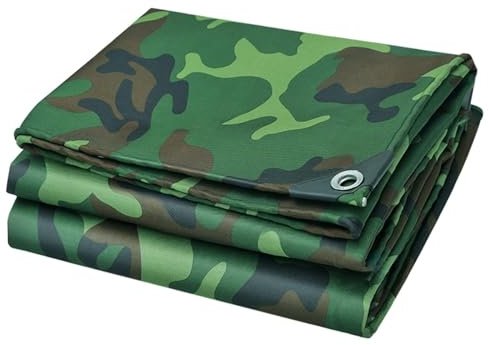 Heavy Duty Camouflage Tarp Sheet Waterproof Tarpaulin Caravan Camo Cover with Grommets 0.45mm Thick Canvas Tarp Tent for Camping Furniture(1x5m)