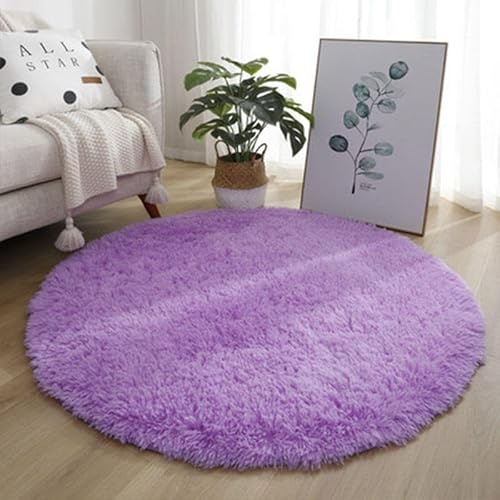Runder Teppich Flauschige rutschfeste Badematte Rund oder Bettvorleger Weicher Badteppich Für Wohnzimmer Badezimmer Kinderzimmer Auch Ideal Für Familien Mit Kindern Und Haustieren (Helllila1,80CM)