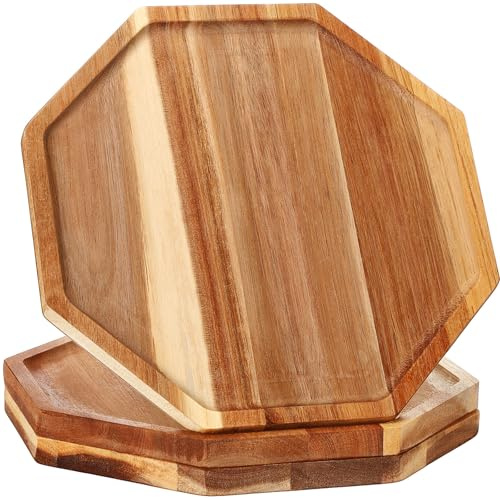 Sabary 3 Pieces Acacia Wood Serving Tray Wooden Octagon Bread Fruit Platter Large Decorative Plates Charcuterie Cheese Platter Board Vegetable Food Dish for Salad Pizza Cupcakes(10)