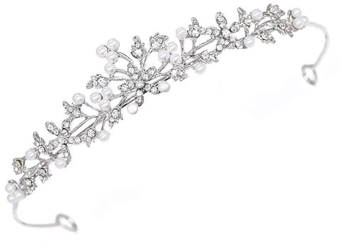 Yuannee Diadem Hochzeit,Strass Kristall Tiara Prinzessin Elegante Krone Diadem Hochzeit Krone Stirnband für Mädchen Abschlussball Geburtstag(Silber)
