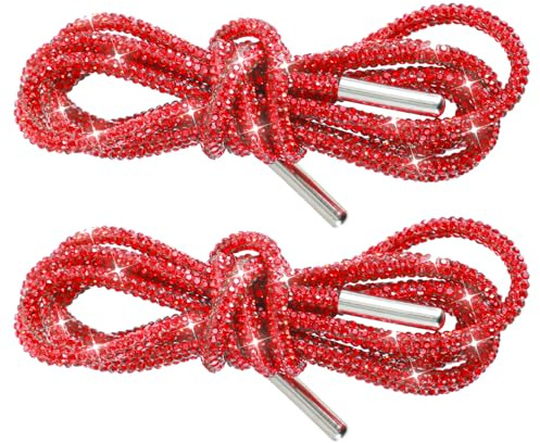 Ymapinc Strass skosnören – glitter bling kristall dragsko för sneakers, huvtröjor, byxor (2 st, röd)