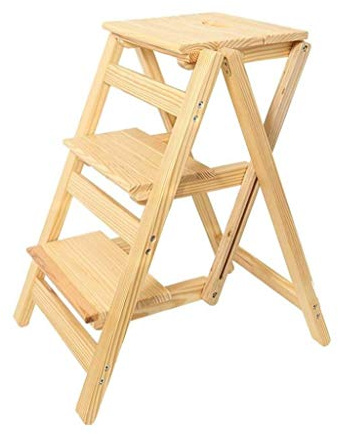 LISHEUK Multifunktionaler Tritthocker aus Holz, klappbare Leiter, Stuhl für Küche, Büro und Bibliothek