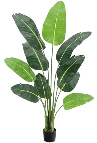 Artificial Bird of Paradise Plant 5Ft Fake Tropical Palm Tree for Indoors and Outdoors, Faux Banana Leaf Trees with Plastic Pot for Office and Home Decor