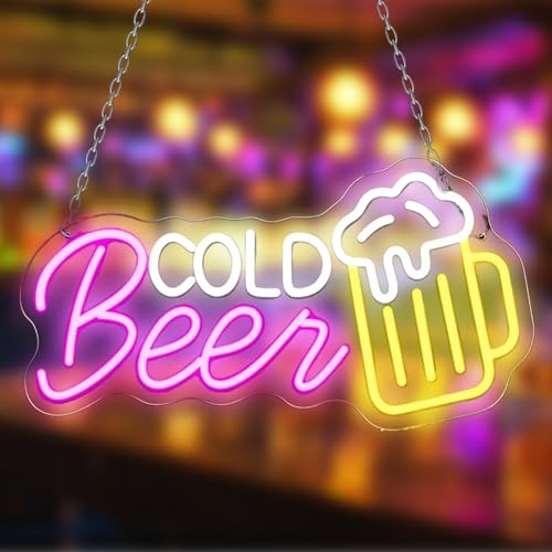 Bier Neon Schild mit Dimmbarer LED Beleuchtung, USB-Betrieben Bar Deko Schild für Wand, Led Schild Leuchtreklame für Bar, Club, Party, Bistro und Home Decor Geschenk