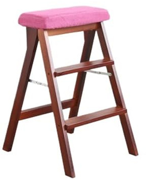 Lkvent Taburete Escalera de Madera Maciza, Taburete portátil, Silla Plegable, Banco Alto, Adecuado for Cocina, baño y Oficina. Plegable(Red)