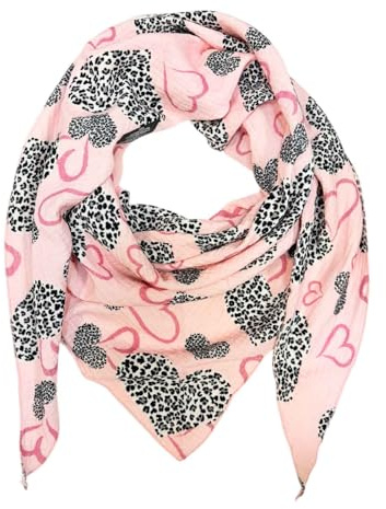 XL Dreieck Strickschal Herz Leopard Frühling Schal 100% Baumwolle Made in Italy Fashion Tuch Dreieckschal Stola Herbst Frühling Tuch Leo Love is Love Happy