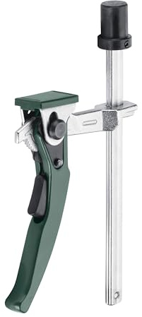 metabo Pince de serrage rapide verticale pour table multifonction, perforation de 20 mm - Envergure de 155 mm, saillie de 70 mm, force de serrage de 1700 N - Fixation rapide grâce au levier de serrage