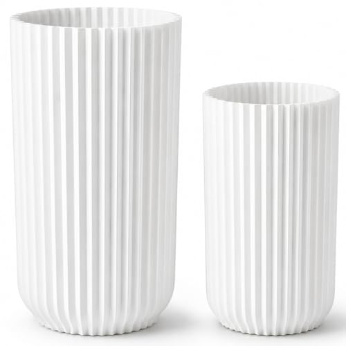 Blumenvase in Weiß - 2er Set aus PLA – Moderne Vase weiß für Deko Wohnzimmer & Home Decoration, unzerbrechliche Vasen für Trockenblumen, Tulpen, als Bodenvase groß