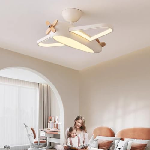 LED Deckenleuchte Dimmbar 3-Farben Kinderzimmer-lampe Kreativ Holz Acryl-Schirm Kinder Schlafzimmer Kronleuchter Deckenlampe für Jungen- Mädchenzimmer Modern Flugzeug-Design Innen Beleuchtung, D57cm