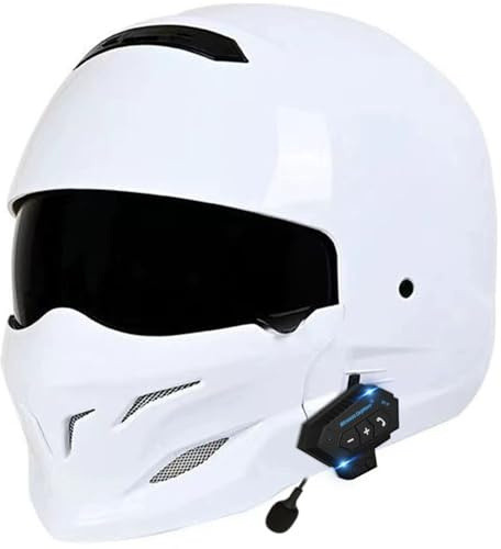 Caschi Motociclista Integrale Bluetooth Retrò Approvato ECEDOT Casco Moto Jet E Demi-Jet Per Uomini Donne Caschi Integrali Motocross Racing Elmetto Moto Bluetooth Integrato 7,L=59~60CM