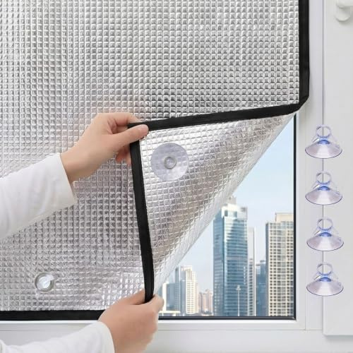 Pellicola per Vetri Privacy per Protezione Solare, Pellicola Isolante per Finestre, Pellicola Riflettente Anti-Calore con Ventosa, Pellicola Oscurante per Garage Ufficio(Black,125x160cm)