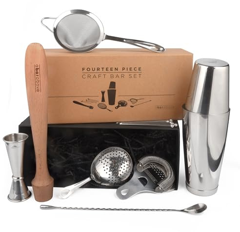 Premium baruppsättning av Top Shelf Bar Supply | Craft Cocktail set för hemmabjärer och professionella bartendrar | Komplett rostfritt stål barware & cocktailshakerset