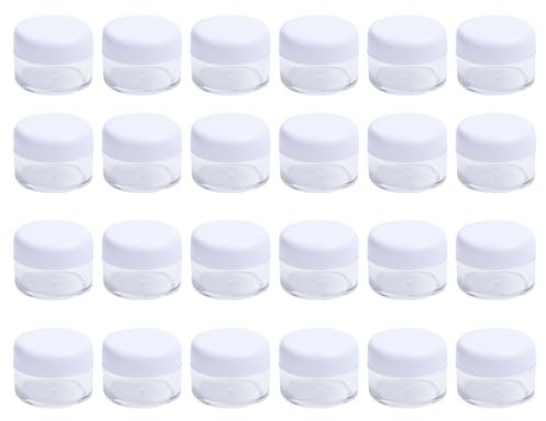 24PCS 15 Gram 15ml 0.5oz Refillable White Plastic Screw Cap Lid with Clear Base Empty Plastic Sample Container Jars for Cosmetic Make Up Cream Lotion Eye Shadow Nails Powder Gems Jewelry