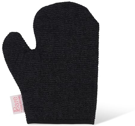 Bare by Vogue Exfoliating Mitt - Double-Sided Tan Mitt for Deep Exfoliation, Built-In Thumb for Secure Grip - Removes Dead Skin for Smooth, Radiant Complexion (One Size, Black)