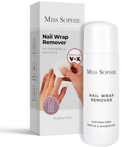Miss Sophie Nail Wrap Remover I Nagellackentferner für Nagelfolien I Milder & schneller Entferner I Frei von Aceton I Schutz und Stärkung der Nägel I Mit Mandelöl & Aloe Vera I Premium Qualität