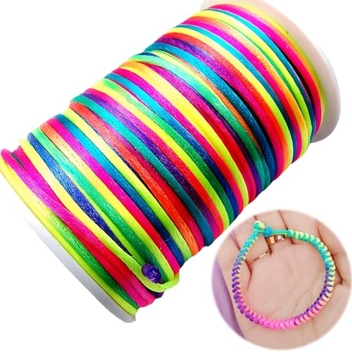 behone Schnur Regenbogen (1,5mm; 100m) Perlenschnur DIY Handwerk Basteln Schnur Beading Cord String Faden zum Auffädeln Kinder Gummiband für Armbänder Haarband