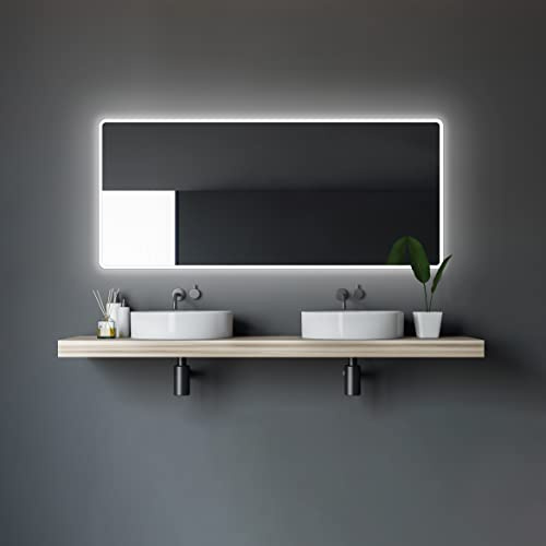 Talos Moon Badspiegel mit Beleuchtung 160x70 cm Badezimmerspiegel mit LED Beleuchtung Spiegel mit Licht Lichtfarbe Neutralweiß umlaufender Aluminiumrahmen
