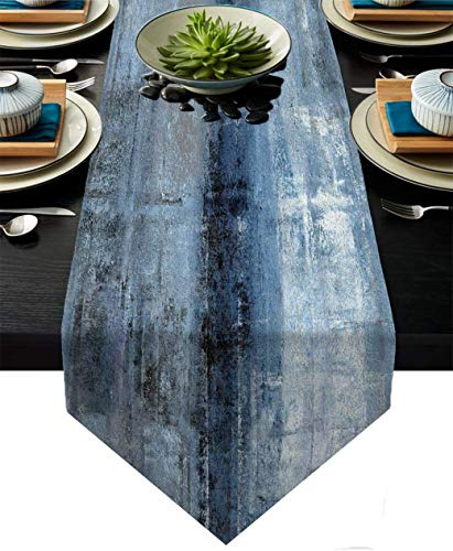 Blue and Grey Table Runner,Abstract Modern Art Burlap Table Runners for Table Dresser Runner Farmhouse Style for Dinner Party Holidays Home Decoration (Blue Grey, 13x 71)